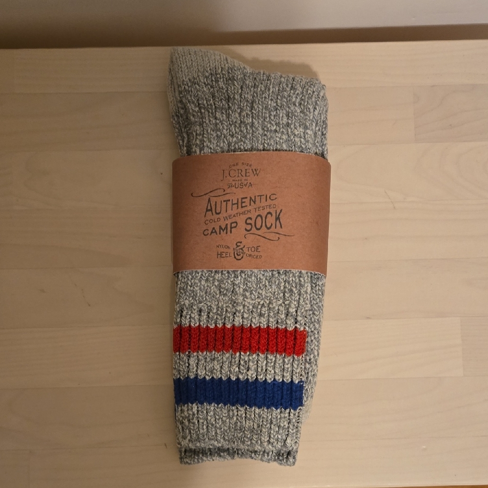 J. Crew Authentic Camp Socks in Gray with Red and Blue Accents